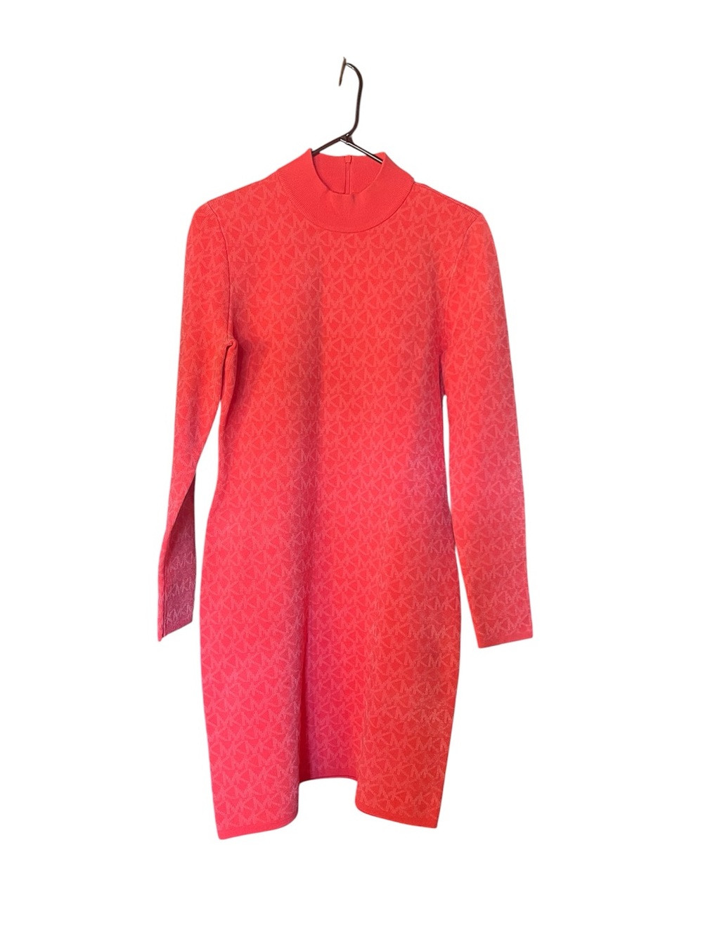 Michael Kors Coral Pink Long-Sleeve Midi Mock Neck Dress